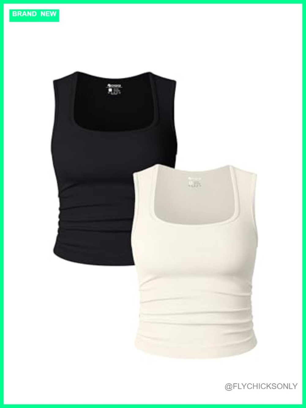 OQQ 2 Piece Crop Tops Square Neck Sleeveless Nylon Spandex Tank Shirts